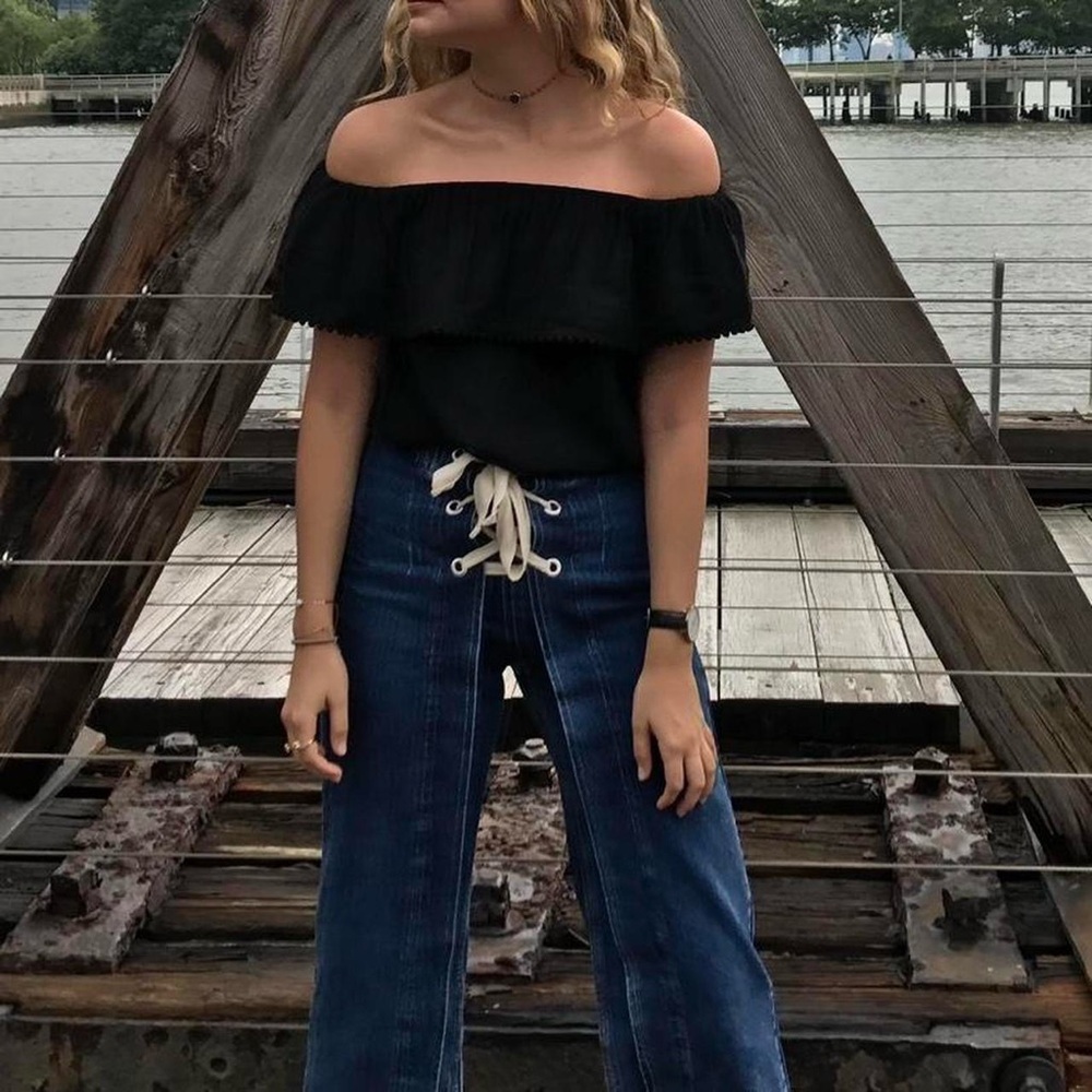 Topshop Blue Flare Wide Leg Jeans